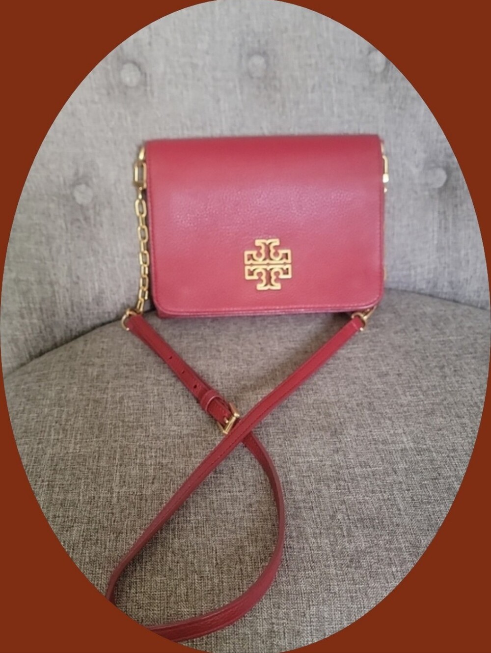 Tory Burch Red Leather Gold Chain Shoulder Bag - Rare Medium Size